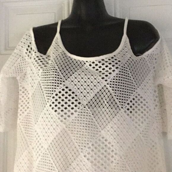 SPIAGGIA DOLCE Lace Crochet Coverup Tunic Dress Strappy Womens Large - Picture 2 of 8